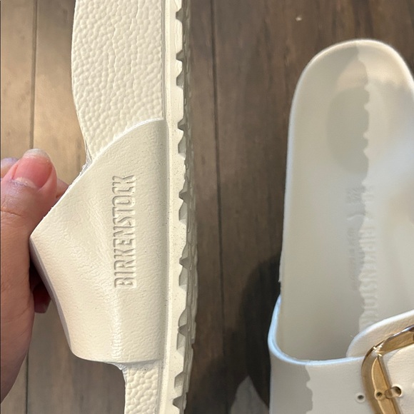 Birkenstock White Sandals with Gold Buckle - Picture 7 of 12